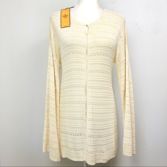 FENDI Bell Sleeve Tea Dye Knit Lace Cardigan 42 M